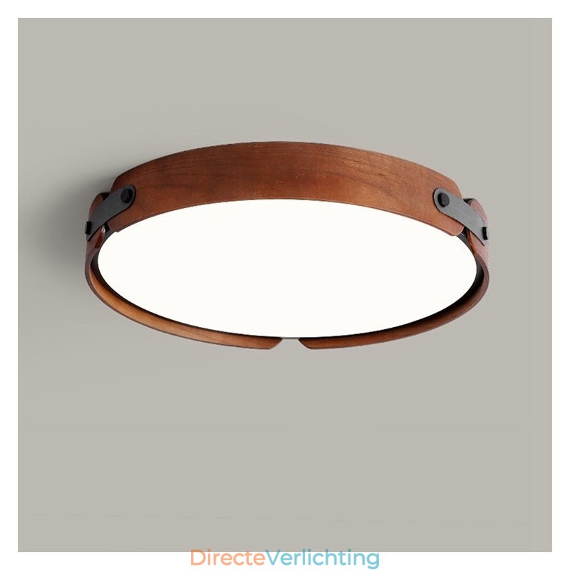 Nordic Ronde Eenvoudige Zwarte Walnoot Houten Plafondlamp