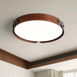 Nordic Ronde Eenvoudige Zwarte Walnoot Houten Plafondlamp