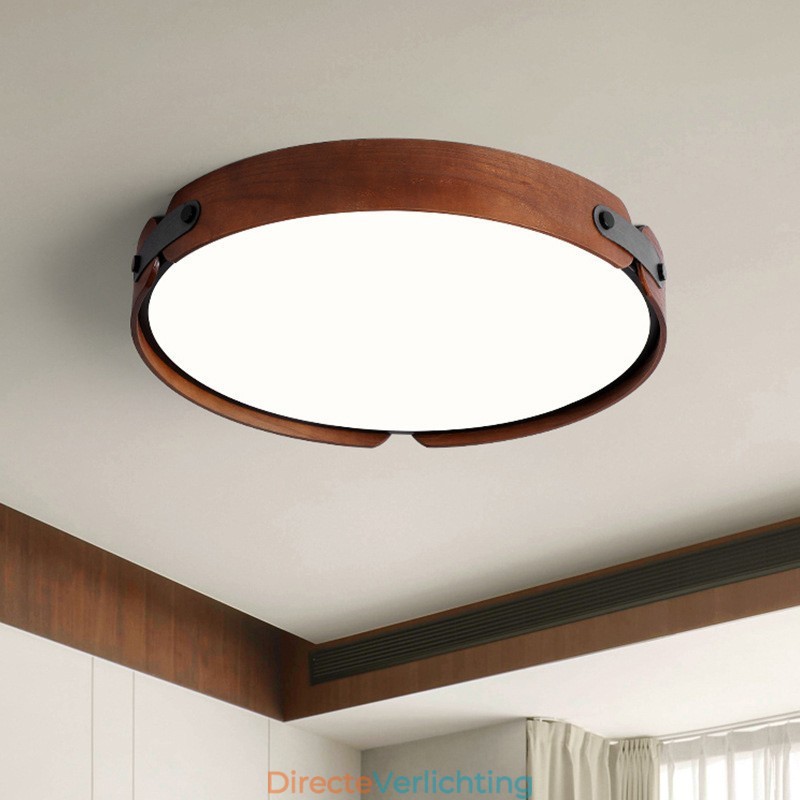 Nordic Ronde Eenvoudige Zwarte Walnoot Houten Plafondlamp