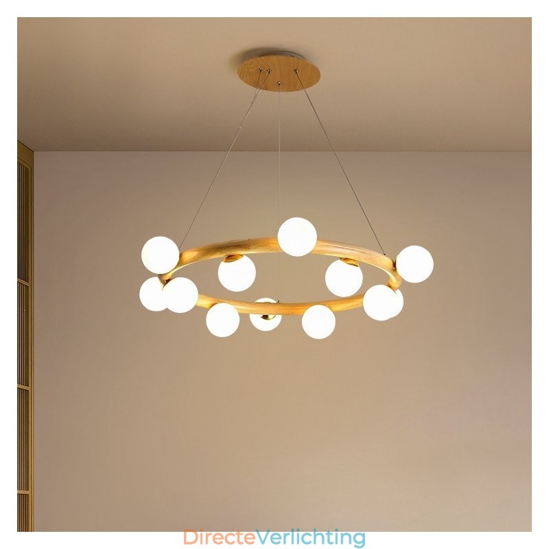 Nordic Ring Eenvoudige Moderne Houten Hangende Kroonluchter met Bonenkappen
