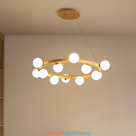 Nordic Ring Eenvoudige Moderne Houten Hangende Kroonluchter met Bonenkappen Nordic Ring Eenvoudige Moderne Houten Hangende Kroonluchter met Bonenkappen
