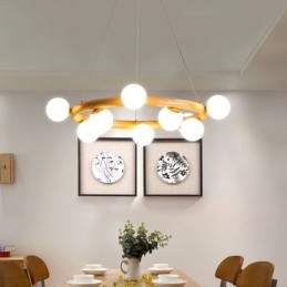 Nordic Ring Eenvoudige Moderne Houten Hangende Kroonluchter met Bonenkappen