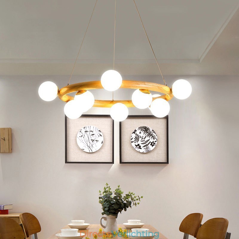 Nordic Ring Eenvoudige Moderne Houten Hangende Kroonluchter met Bonenkappen