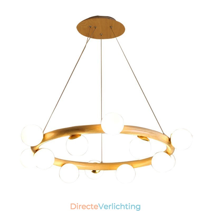 Nordic Ring Eenvoudige Moderne Houten Hangende Kroonluchter met Bonenkappen