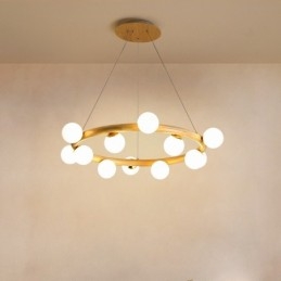 Nordic Ring Eenvoudige Moderne Houten Hangende Kroonluchter met Bonenkappen