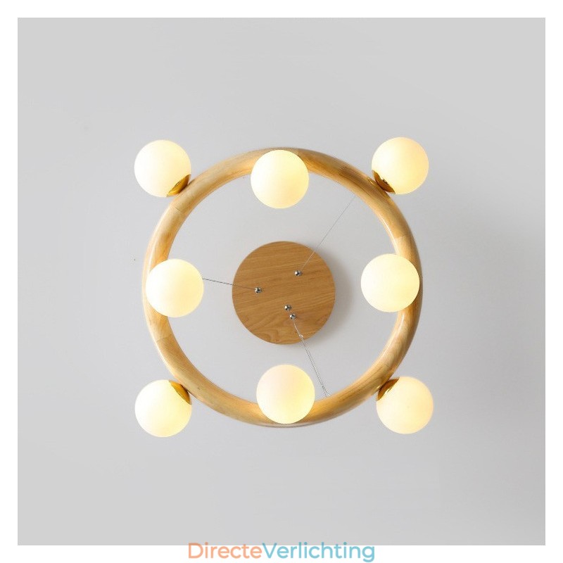 Nordic Ring Eenvoudige Moderne Houten Hangende Kroonluchter met Bonenkappen
