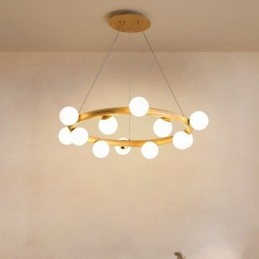 Nordic Ring Eenvoudige Moderne Houten Hangende Kroonluchter met Bonenkappen