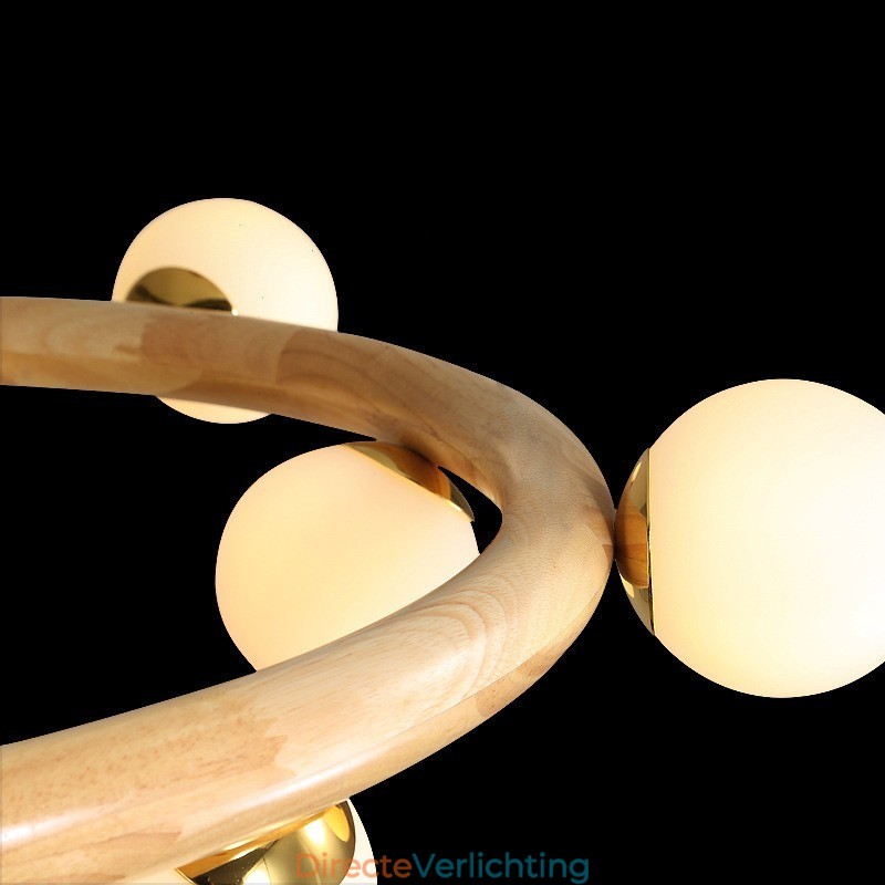 Nordic Ring Eenvoudige Moderne Houten Hangende Kroonluchter met Bonenkappen