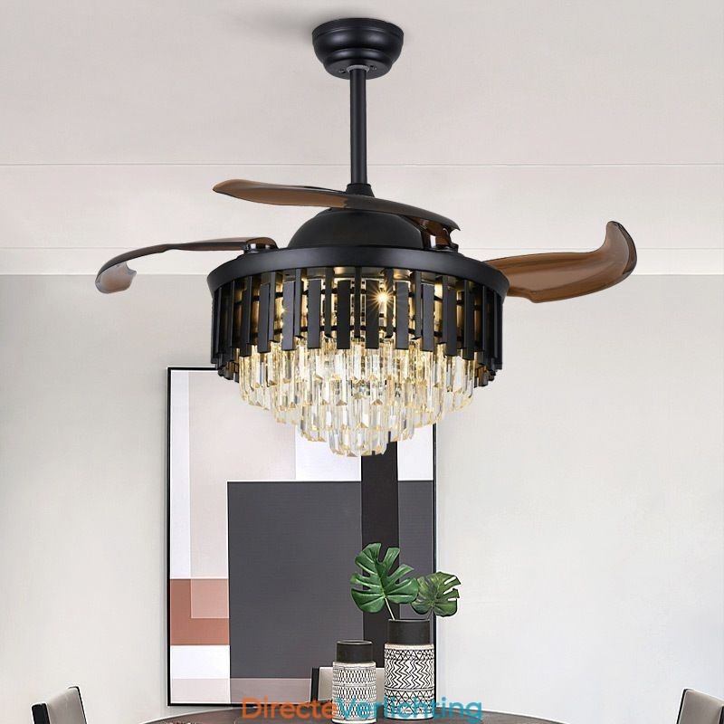 Intrekbare plafondventilatorlamp Kristallen plafondventilator