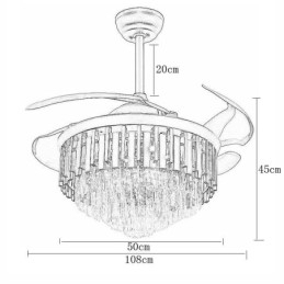Intrekbare plafondventilatorlamp Kristallen plafondventilator