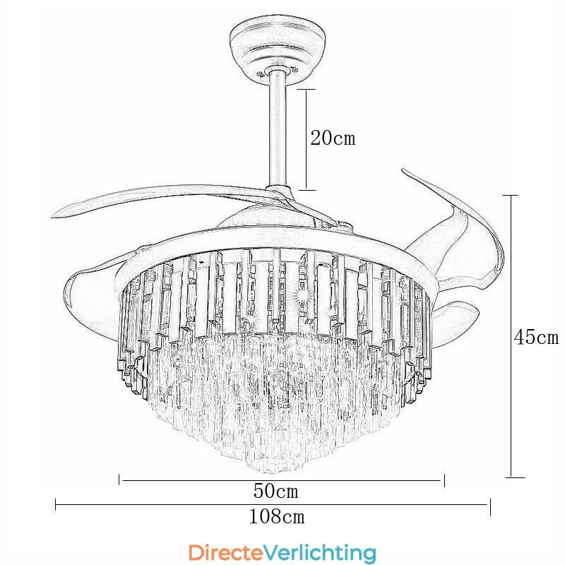Intrekbare plafondventilatorlamp Kristallen plafondventilator