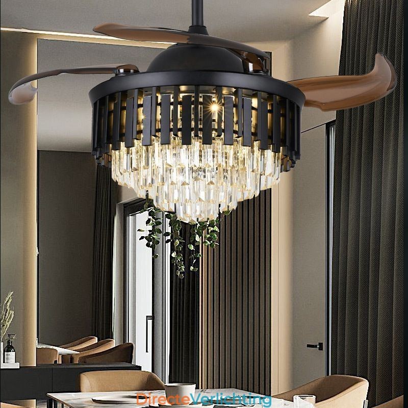Intrekbare plafondventilatorlamp Kristallen plafondventilator
