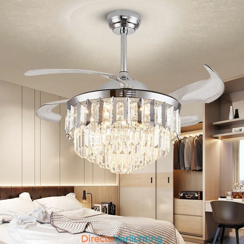 Intrekbare plafondventilatorlamp Kristallen plafondventilator