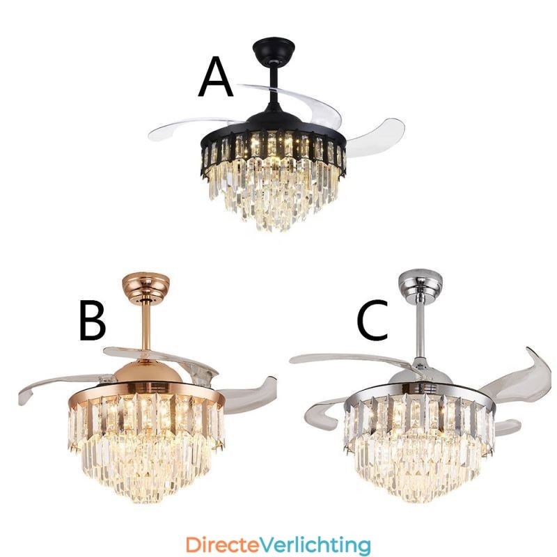 Intrekbare plafondventilatorlamp Kristallen plafondventilator