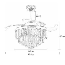 Intrekbare plafondventilatorlamp Kristallen plafondventilator