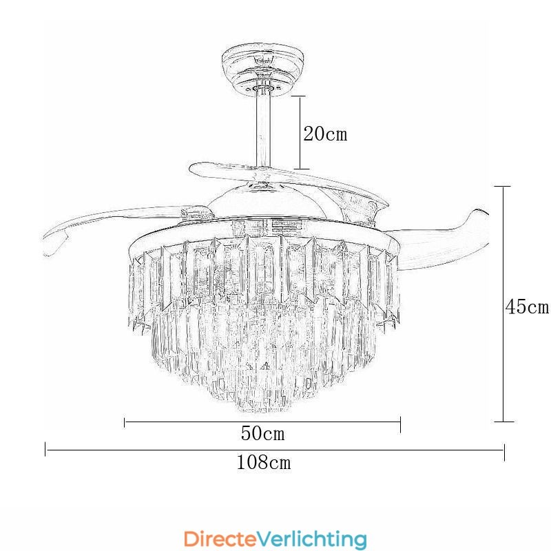 Intrekbare plafondventilatorlamp Kristallen plafondventilator