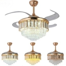 Intrekbare plafondventilatorlamp Kristallen plafondventilator