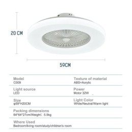 Ventilator Plafondlamp Trichromatisch Dimmen 3 Snelheid Afstandsbediening