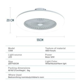 Ventilator Plafondlamp Trichromatisch Dimmen met Afstandsbediening 3 Snelheden