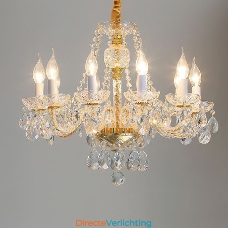 Transparante kristallen kroonluchter Europees gouden lichaam luxe decoratieve plafondlamp Transparante kristallen kroonluchter Europees gouden lichaam luxe decoratieve plafondlamp
