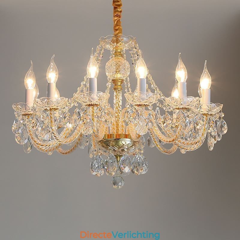 Transparante kristallen kroonluchter Europees gouden lichaam luxe decoratieve plafondlamp