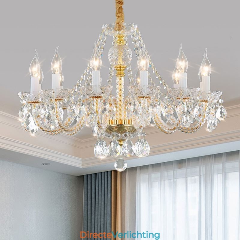 Transparante kristallen kroonluchter Europees gouden lichaam luxe decoratieve plafondlamp