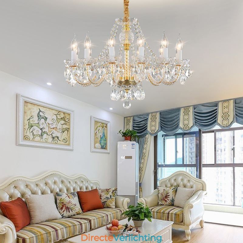 Transparante kristallen kroonluchter Europees gouden lichaam luxe decoratieve plafondlamp