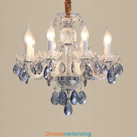 Europese blauwe kristallen kroonluchter glazen lamplichaam 8 lampen Europese blauwe kristallen kroonluchter glazen lamplichaam 8 lampen