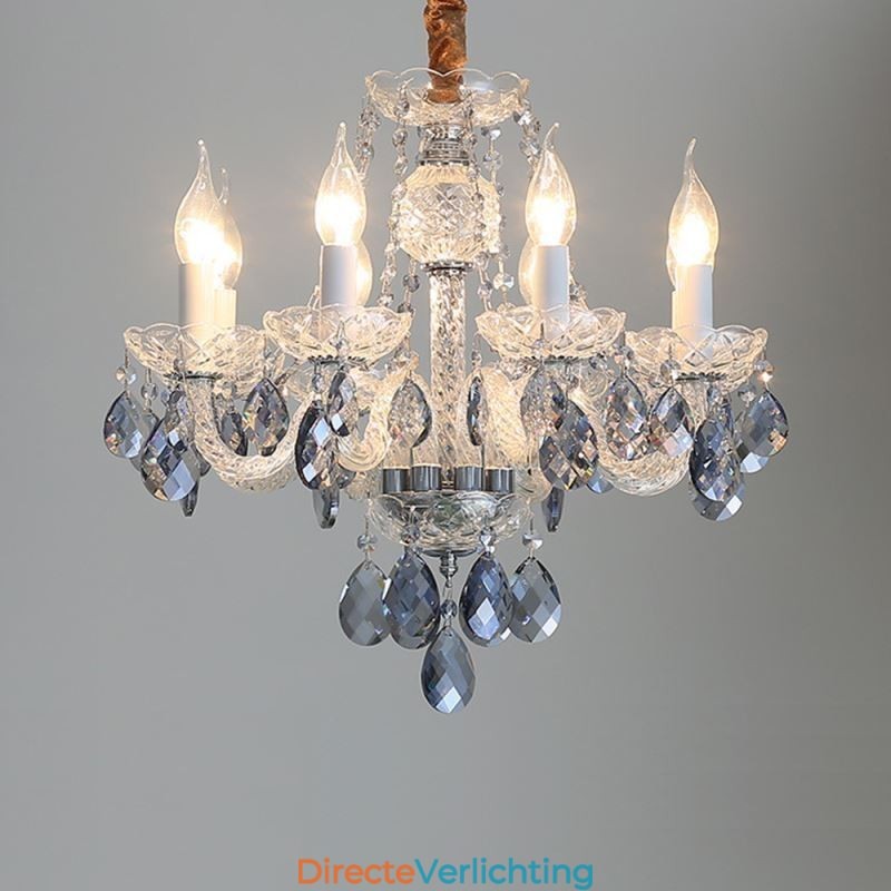 Europese blauwe kristallen kroonluchter glazen lamplichaam 8 lampen