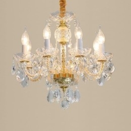 Europese heldere kristallen kroonluchter glazen lamp body 8 lampen gouden body plafondlamp