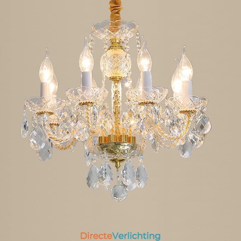 Europese heldere kristallen kroonluchter glazen lamp body 8 lampen gouden body plafondlamp
