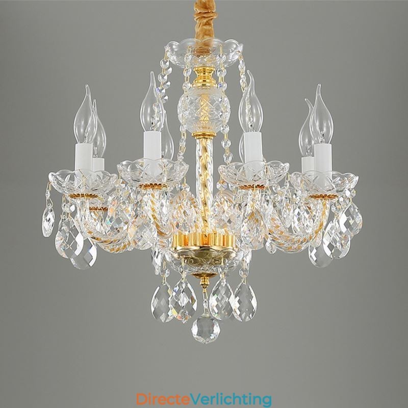 Europese heldere kristallen kroonluchter glazen lamp body 8 lampen gouden body plafondlamp