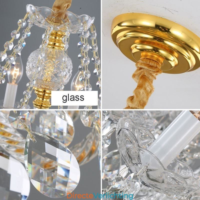 Europese heldere kristallen kroonluchter glazen lamp body 8 lampen gouden body plafondlamp