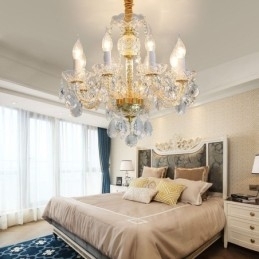 Europese heldere kristallen kroonluchter glazen lamp body 8 lampen gouden body plafondlamp