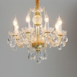 Europese heldere kristallen kroonluchter glazen lamp body 8 lampen gouden body plafondlamp