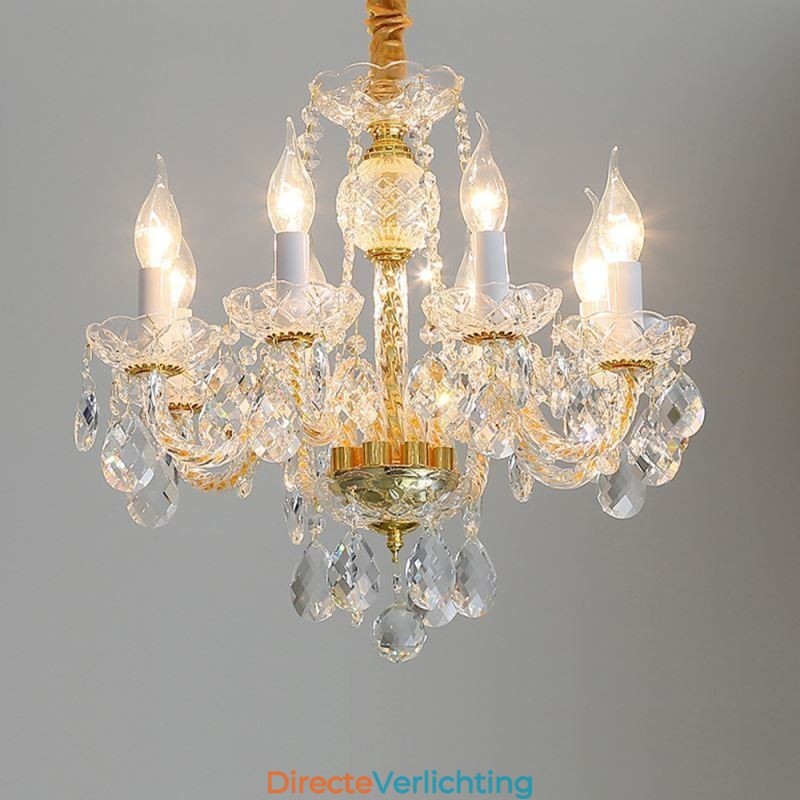 Europese heldere kristallen kroonluchter glazen lamp body 8 lampen gouden body plafondlamp