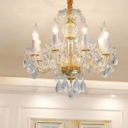 Europese heldere kristallen kroonluchter glazen lamp body 8 lampen gouden body plafondlamp