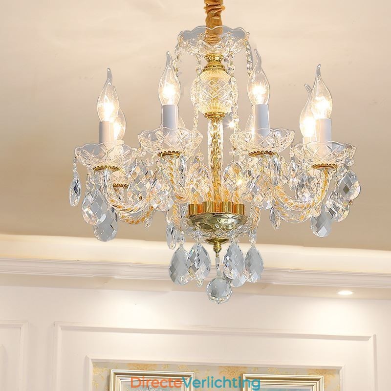 Europese heldere kristallen kroonluchter glazen lamp body 8 lampen gouden body plafondlamp