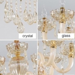 Elegante kristallen kroonluchter Europese cognackleurige plafondlamp Glazen behuizing Dubbele laag 12+6 lampen