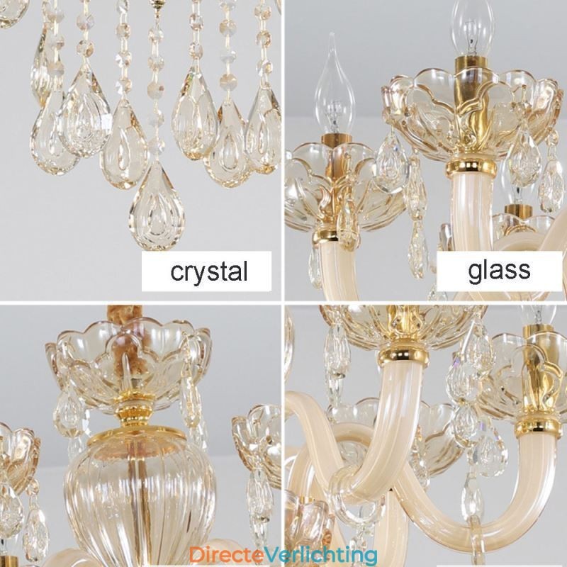 Elegante kristallen kroonluchter Europese cognackleurige plafondlamp Glazen behuizing Dubbele laag 12+6 lampen