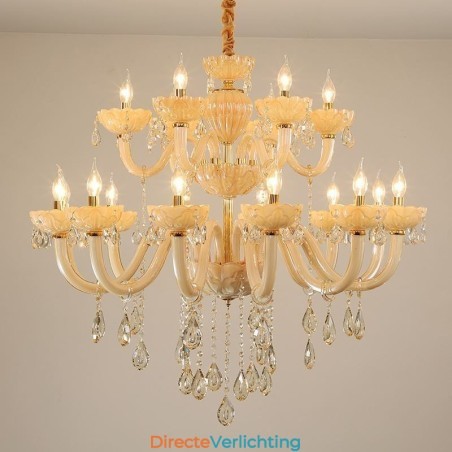 Luxe kristallen kroonluchter Europese cognackleurige plafondlamp Glazen body Dubbele laag 12+6 lampen Luxe kristallen kroonluchter Europese cognackleurige plafondlamp Glazen body Dubbele laag 12+6 lampen
