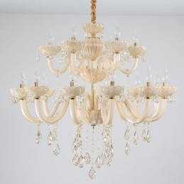 Luxe kristallen kroonluchter Europese cognackleurige plafondlamp Glazen body Dubbele laag 12+6 lampen