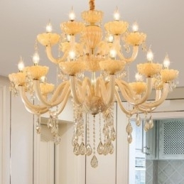 Luxe kristallen kroonluchter Europese cognackleurige plafondlamp Glazen body Dubbele laag 12+6 lampen