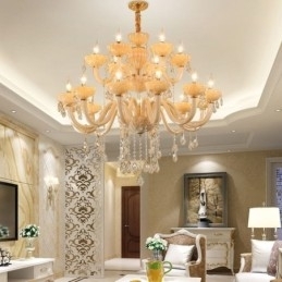 Luxe kristallen kroonluchter Europese cognackleurige plafondlamp Glazen body Dubbele laag 12+6 lampen