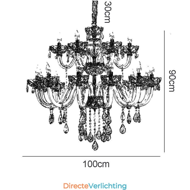 Luxe kristallen kroonluchter Europese cognackleurige plafondlamp Glazen body Dubbele laag 12+6 lampen