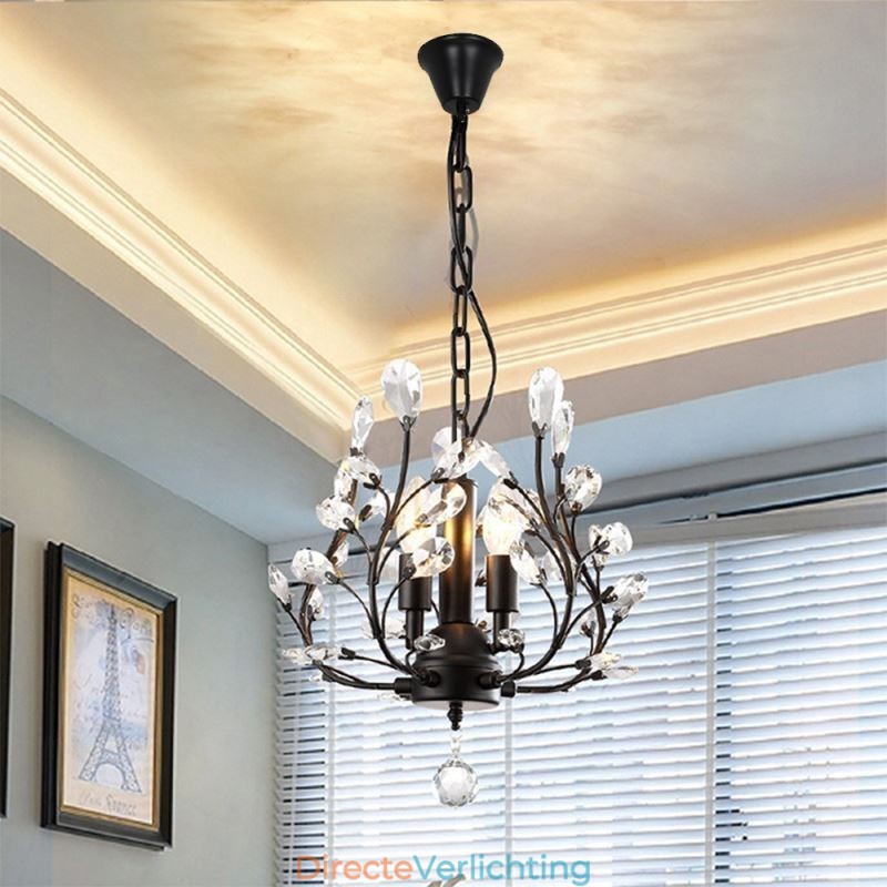 Zwarte Retro Kroonluchter Kristallen Plafondlamp