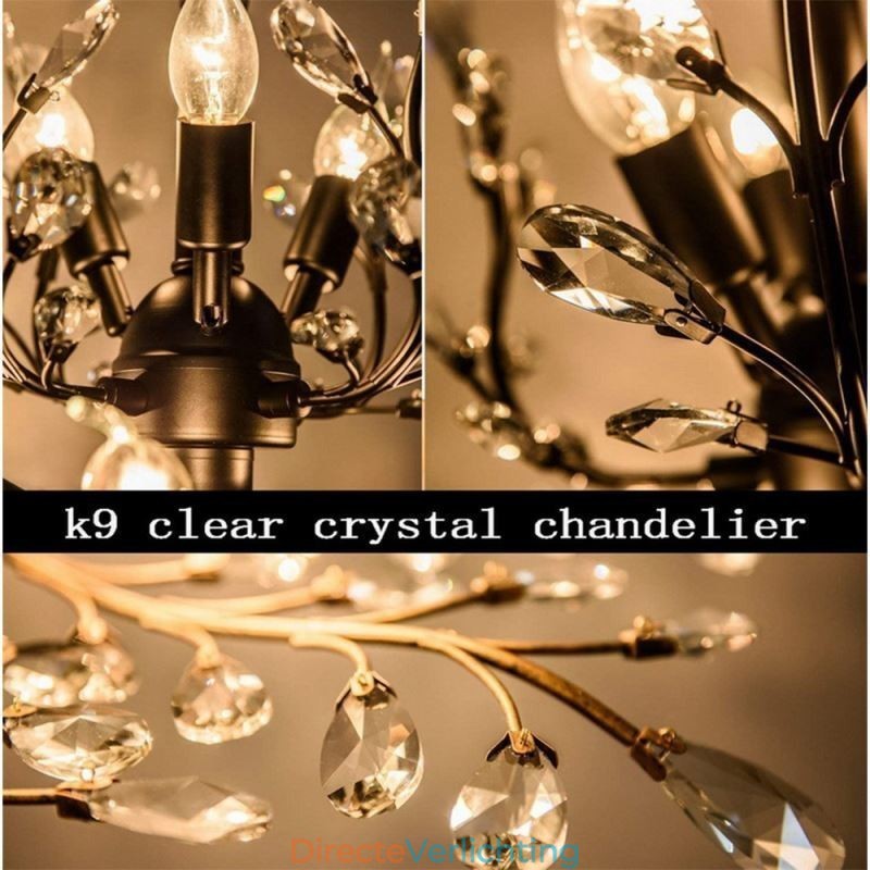 Zwarte Retro Kroonluchter Kristallen Plafondlamp