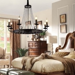 Vintage Kristallen Hanglamp Zwarte IJzeren Kaars Kroonluchter