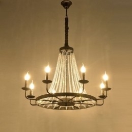 Vintage Kristallen Hanglamp Zwarte IJzeren Kaars Kroonluchter