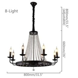 Vintage Kristallen Hanglamp Zwarte IJzeren Kaars Kroonluchter